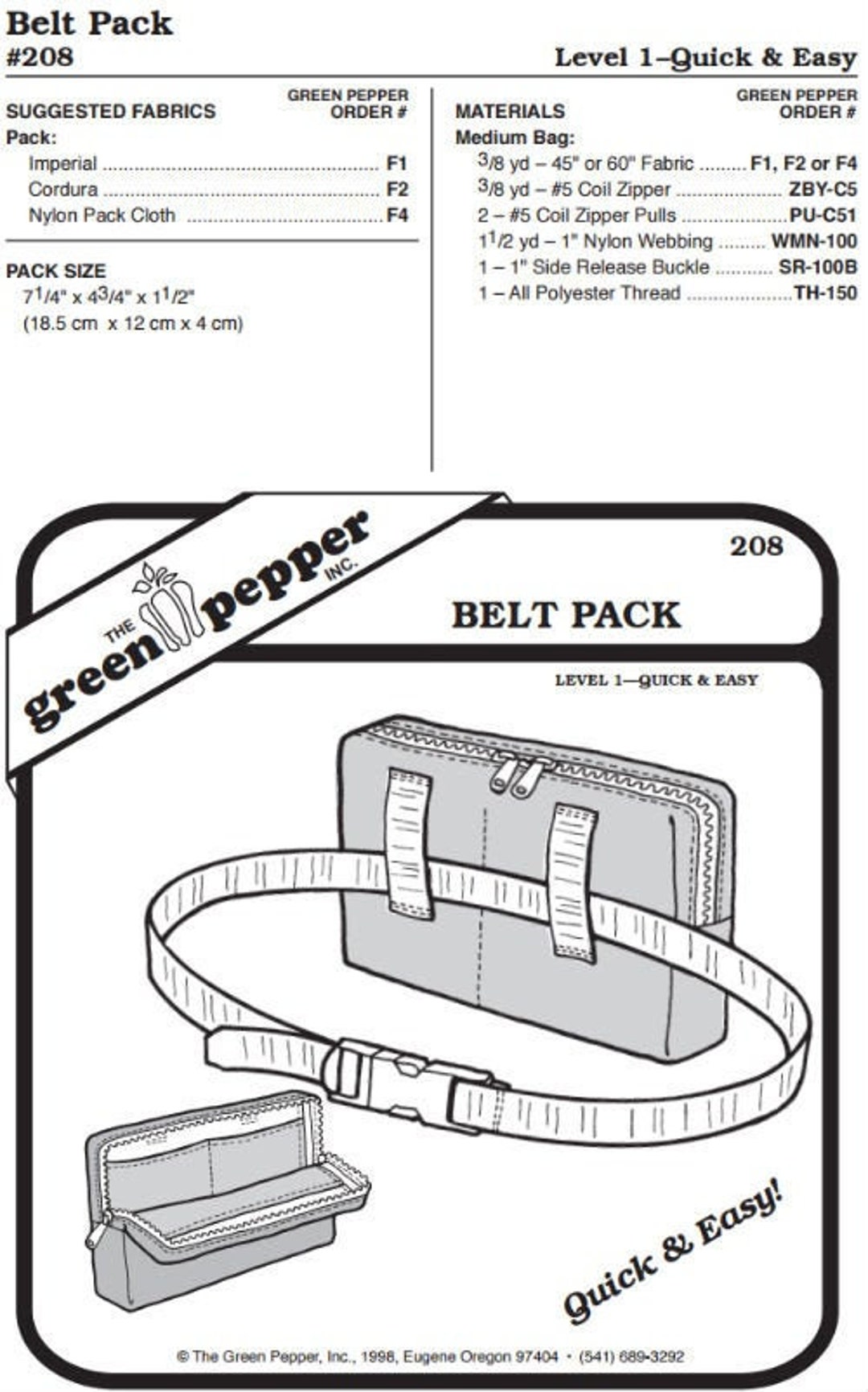 Belt Pack Pattern - 208 - The Green Pepper Patterns Belt Pack Pattern - 208 - The Green Pepper Patterns
