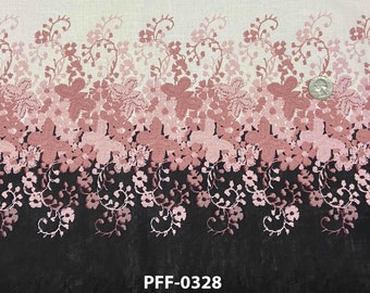 Lawn Batiste Butterflies Butterfly Floral Vines Pink with Black Border Soft Cotton Border Print Fabric by the Yard (PFF-0328) D166.31