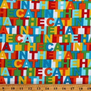 Cotton Dr. Seuss The Cat in The Hat 4 Kids Multicolor Cotton Fabric Print by the Yard (ADE-18196-203) D657.47 Licensed Robert Kaufman
