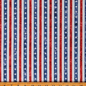 Cotton American Spirit Flag Stars Stripes USA 4th of July Patriotic Red Blue White Cotton Fabric Print by the Yard (10182-48) D305.64