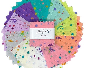 Mini Charm 2.5" x 2.5" Pack Fairy Dust Tula Pink True Colors Free Spirit Squares Fabric Bundle Quilter's Cotton Precuts (M532.44)