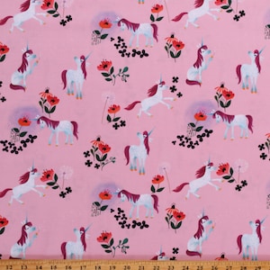 Cotton Unicorns Magical Fairy Tales Little Girls Light Pink Cotton Fabric Print by the Yard (D579.53)(C9881-LTPINK)