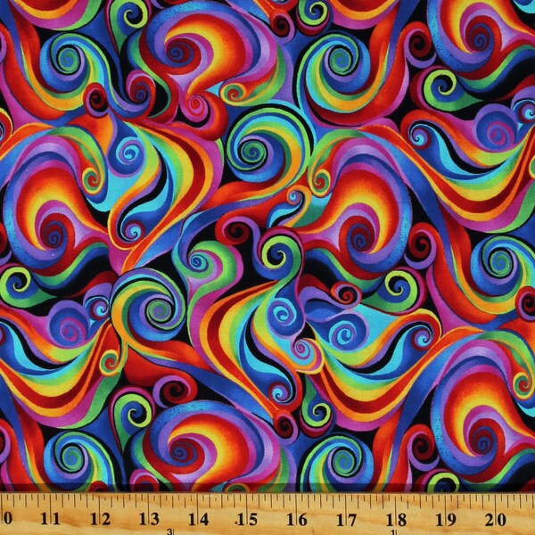 Cotton Butterfly Magic Swirls Rainbow Swirls Multicolor Cotton Fabric Print by the Yard (SWIRL-C8534-MULTI) D770.06