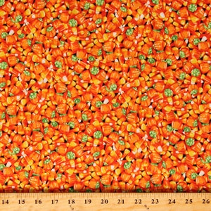 Cotton Candy Corn Pumpkins Halloween Spooky Snacks Candy Cornival Orange Cotton Fabric Print by the Yard (ZD-76552-001) D506.68