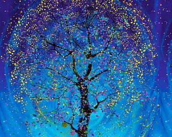 24" X 44" Panel Utopia Metallic Tree Leaves Flowers Magical Swirls Blue Cotton Fabric Panel (PANEL-CM1018-BLUE) D483.50