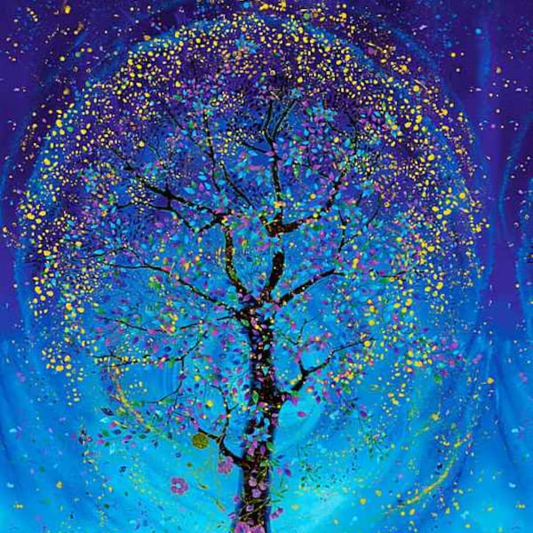 24" X 44" Panel Utopia Metallic Tree Leaves Flowers Magical Swirls Blue Cotton Fabric Panel (PANEL-CM1018-BLUE) D483.50