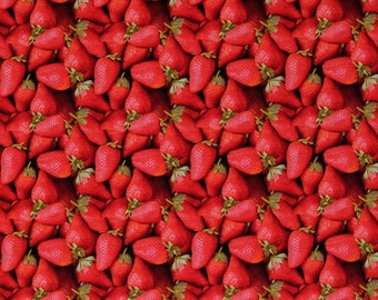 Cotton Strawberry Strawberries Food Fruit Vegetables Red Cotton Fabric Print by the Yard (112594) D567.89