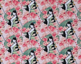 Cotton Mulan Floral Disney Princess China Chinese Asian Flowers Pink Cotton Fabric Print by the Yard 70028-C470710 D468.47 Springs Creative