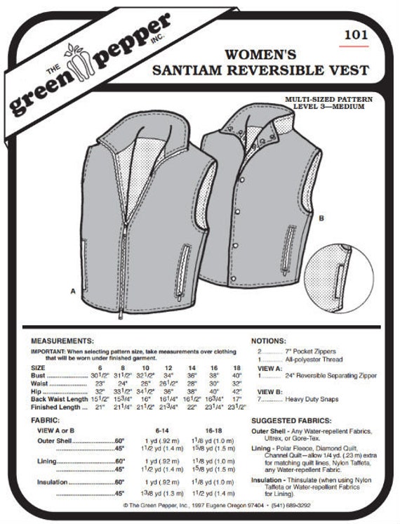 Women’s Santiam Reversible Vest Pattern - 101 - The Green Pepper Patterns Women’s Santiam Reversible Vest Pattern - 101 - The Green Pepper Patterns