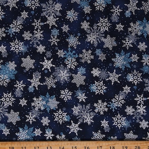 Cotton Snowflakes Snow Winter Christmas Seasonal Holiday Navy Metallic Cotton Fabric Print by the Yard (V7165-19.5-NAVY/SILVER) D502.82