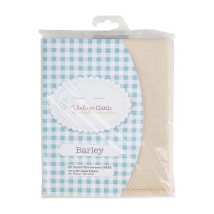 May include: A package of "Vintage Cloth" fabric in a clear plastic bag. The fabric is a light beige colour. The packaging has a light blue and white checkered pattern. The label reads "Barley" and the fabric dimensions are 48 x 69 cm.