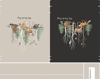24" X 43" Panel Tanglewood Woodland Animals Lightweight Canvas Tote Book Bags Northcott Black Cotton Fabric Panel (C29289-99) D454.24
