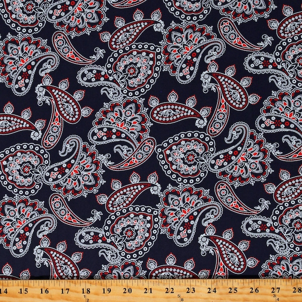 Cotton Bandana Print Paisleys Allover Red White Navy Blue Patriotic USA Western Cotton Fabric Print by the Yard (CX9125-NAVY-D) D484.46