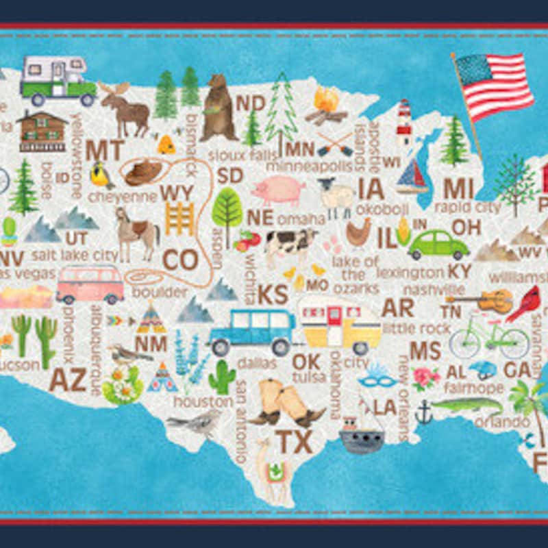 Usa Map Fabric Panel - Etsy