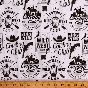Cotton Cowboy Club Country Club Wild West Cowboys Western Cream Cotton Fabric Print by the Yard (1121-7447) D362.45
