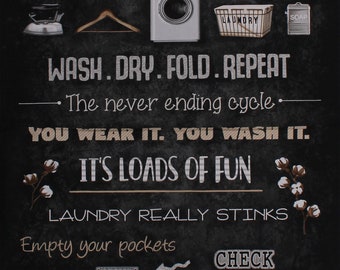 24" X 44" Panel Laundry Room Loads of Fun Wash Washing Cleaning Day Washroom Chores Sayings Cotton Fabric Panel (4879P-99) D749.02