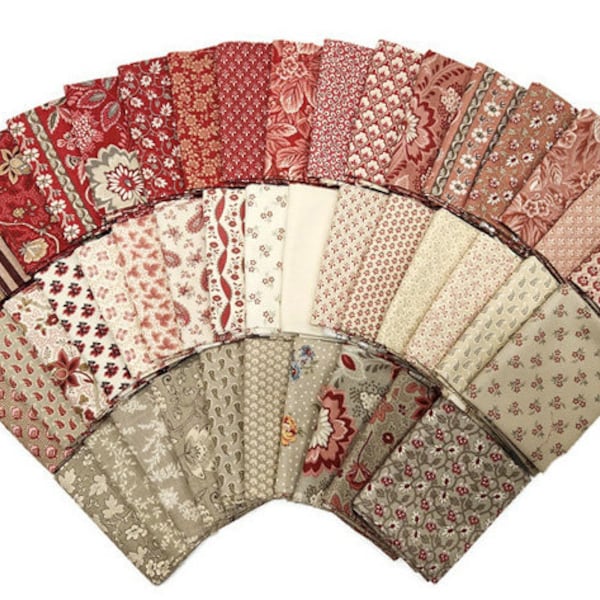 10 Fat Quarters - French General by Moda France Calico Floral Flowers Red Pink Blue Cream Classic Reproduction Cotton Fabrics M229.01