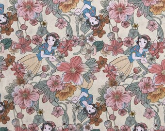 Cotton Snow White Floral Forest Flowers Disney Princess Girls Kids Pale Yellow Cotton Fabric Print by the Yard D602.78 Springs Creative