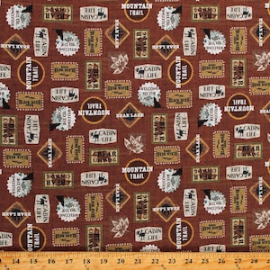 Cotton Trail Signs Cabin Camping Wilderness Hiking Northwoods Brown Cotton Fabric Print by the Yard (CX10728-RUST-D) D684.78 Michael Miller