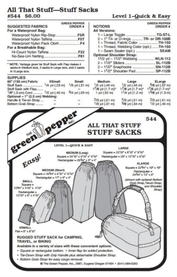 All That Stuff – Stuff Sacks Pattern - 544 - The Green Pepper Patterns All That Stuff – Stuff Sacks Pattern - 544 - The Green Pepper Patterns