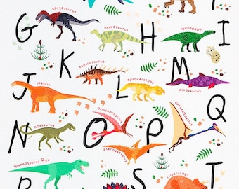 24" X 44" Panel Kids Dinosaurs Ancient Prehistoric Alphabet Academic White Cotton Fabric Panel (SRK-20736-205MULTI) D583.74