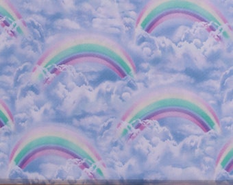 Cotton Pastel Rainbows Clouds Sky Blue Cute Calm Cotton Fabric Print by the Yard (SKY-C8046-BLUE) D659.39