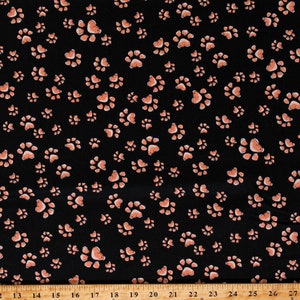 Cotton Pawprints Paw Prints Dogs Animals Fun Paws Black Cotton Fabric Print by the Yard (692-297) D754.19