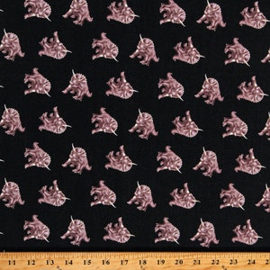 Cotton Dinosaurs Triceratops Animals Jurassic Prehistoric March of the Dinosaurs Black Cotton Fabric Print by the Yard (6072-99) D676.31
