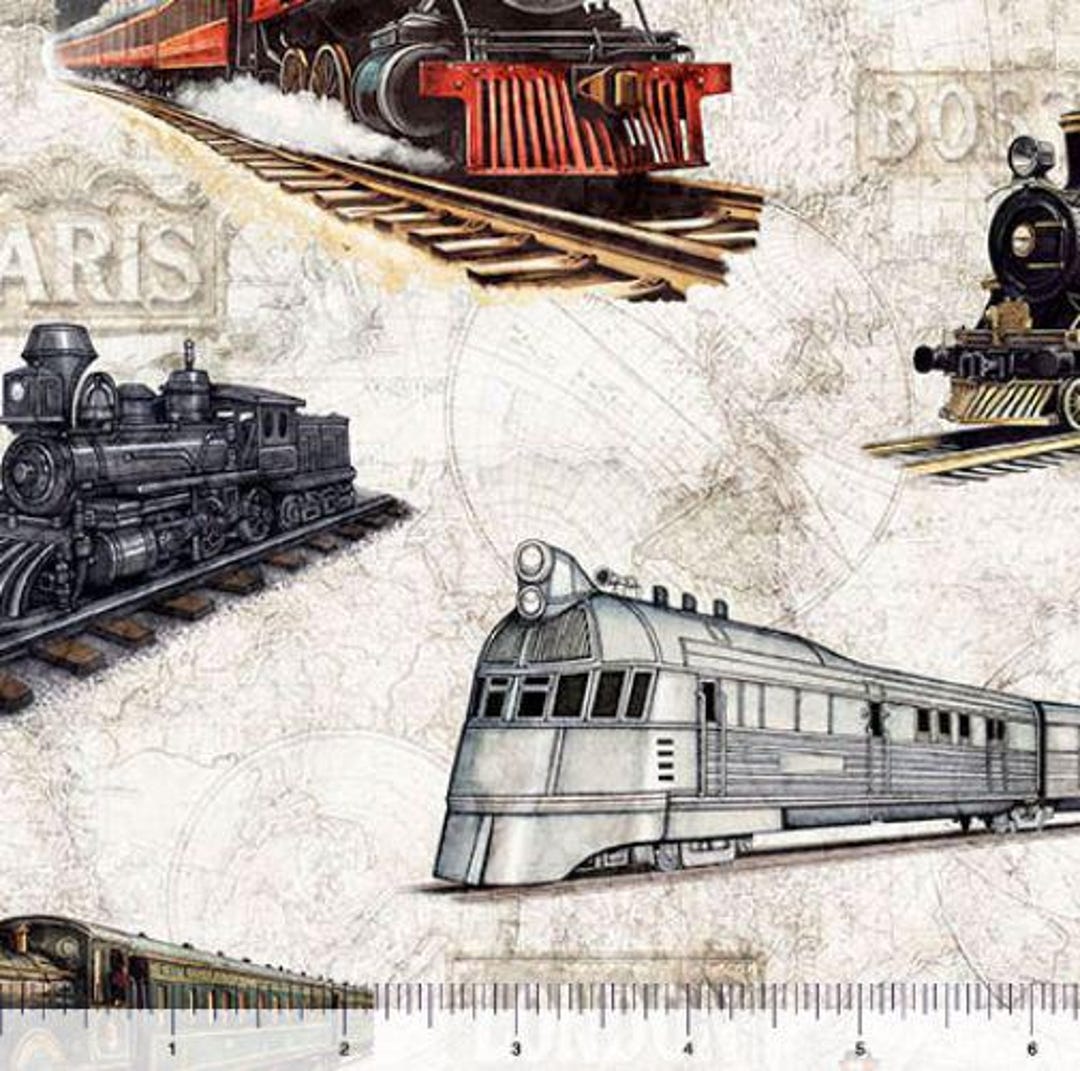 Cotton Steam and Steel Trains Railroad Transportation Quilting ...