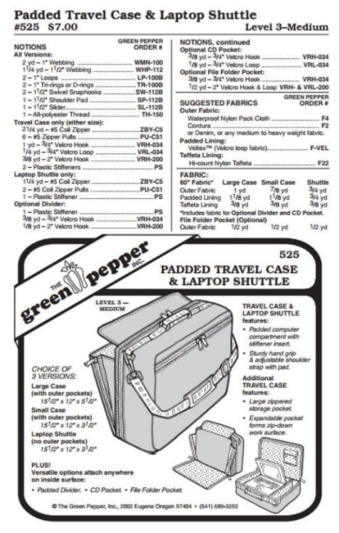 Padded Briefcase & Laptop Shuttle Pattern - 525 - The Green Pepper Patterns Padded Briefcase & Laptop Shuttle Pattern - 525 - The Green Pepper Patterns