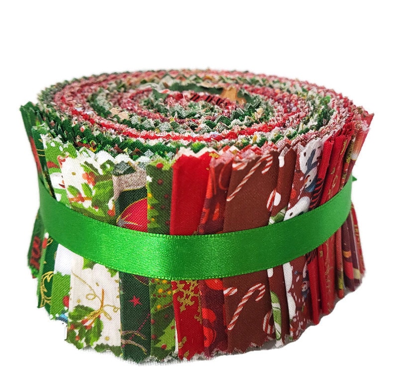 Jelly Roll - Christmas Winter Holidays Reds Greens Seasonal 2.5" Strips Roll-Up Bundle Quilter's Cotton Fabric Precuts (M528.14)