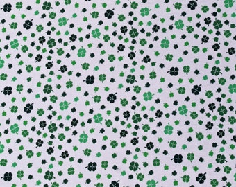Cotton St. Patrick's Day Shamrocks Four-Leaf Clovers Lucky Charms Green on White Cotton Fabric Print by the Yard (120958) D563.67
