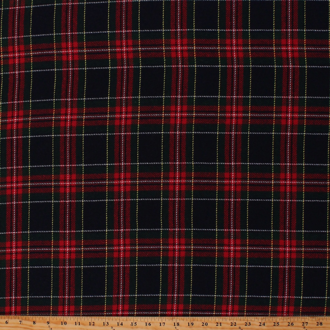 Wool Blend Tartan Plaid Christmas Holidays Navy Red Green Yellow 60
