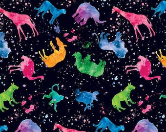 Cotton Starlight Safari By Lorraine Turner Animals Colorful Painted Splatter Look Benartex Fabric Print by Yard (16043-12) D775.26