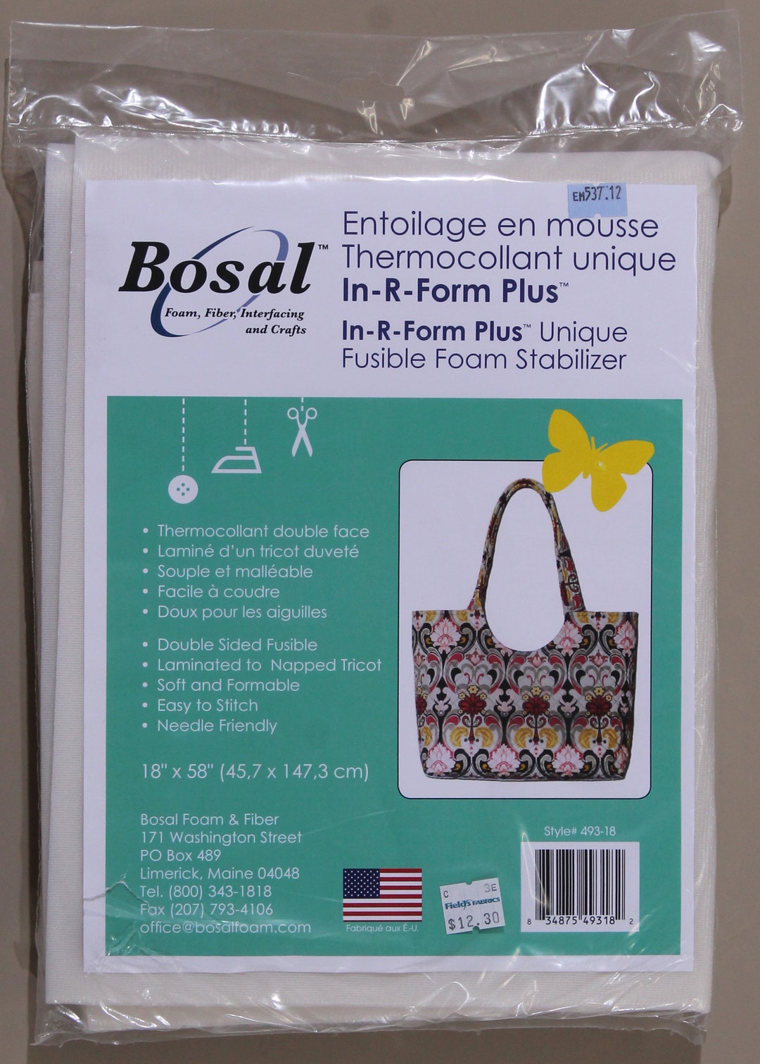 Bosal In-R-Form Plus Fusible Foam Stabilizer, 18x58 Double Sided Fusible  Foam Stabilizer Home Decor, bags Style # 493-18