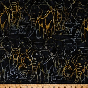 Cotton Batiks Elephants Animals African Safari Black Cotton Fabric Print by the Yard (80943-99) D176.54