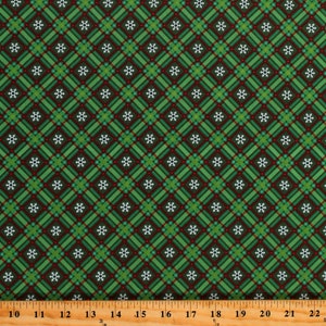 Cotton Christmas Snowflakes Red and Green Plaid on Green Holidays Winter Wonder Cotton Fabric Print by the Yard (C12067-GREEN) D403.28