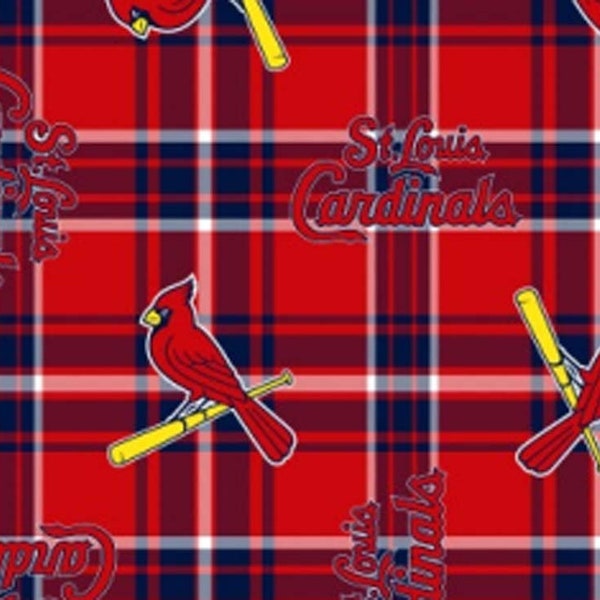 Fleece St. Louis Cardinals MLB Baseball Plaid Fleece Fabric Print by the yard s6614bf