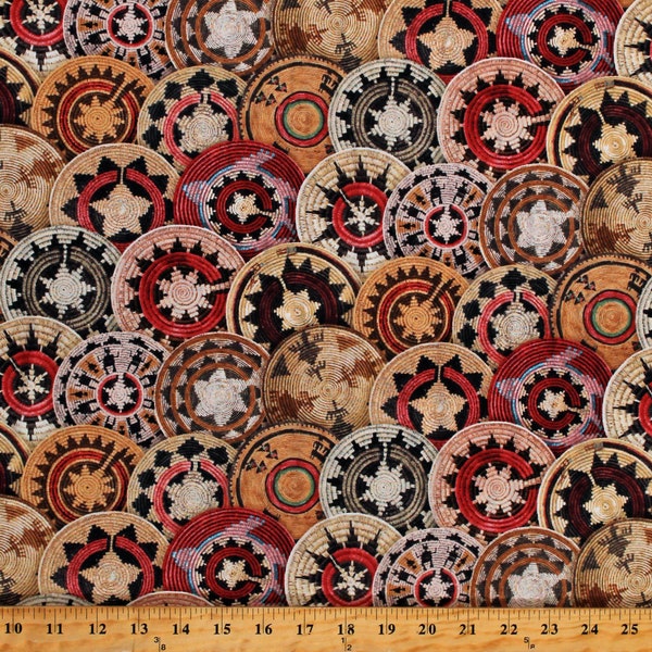 Cotton Southwestern Woven-Look Navajo Wedding Baskets Tucson Brown Cotton Fabric Print by the Yard (675MULTI) D471.56