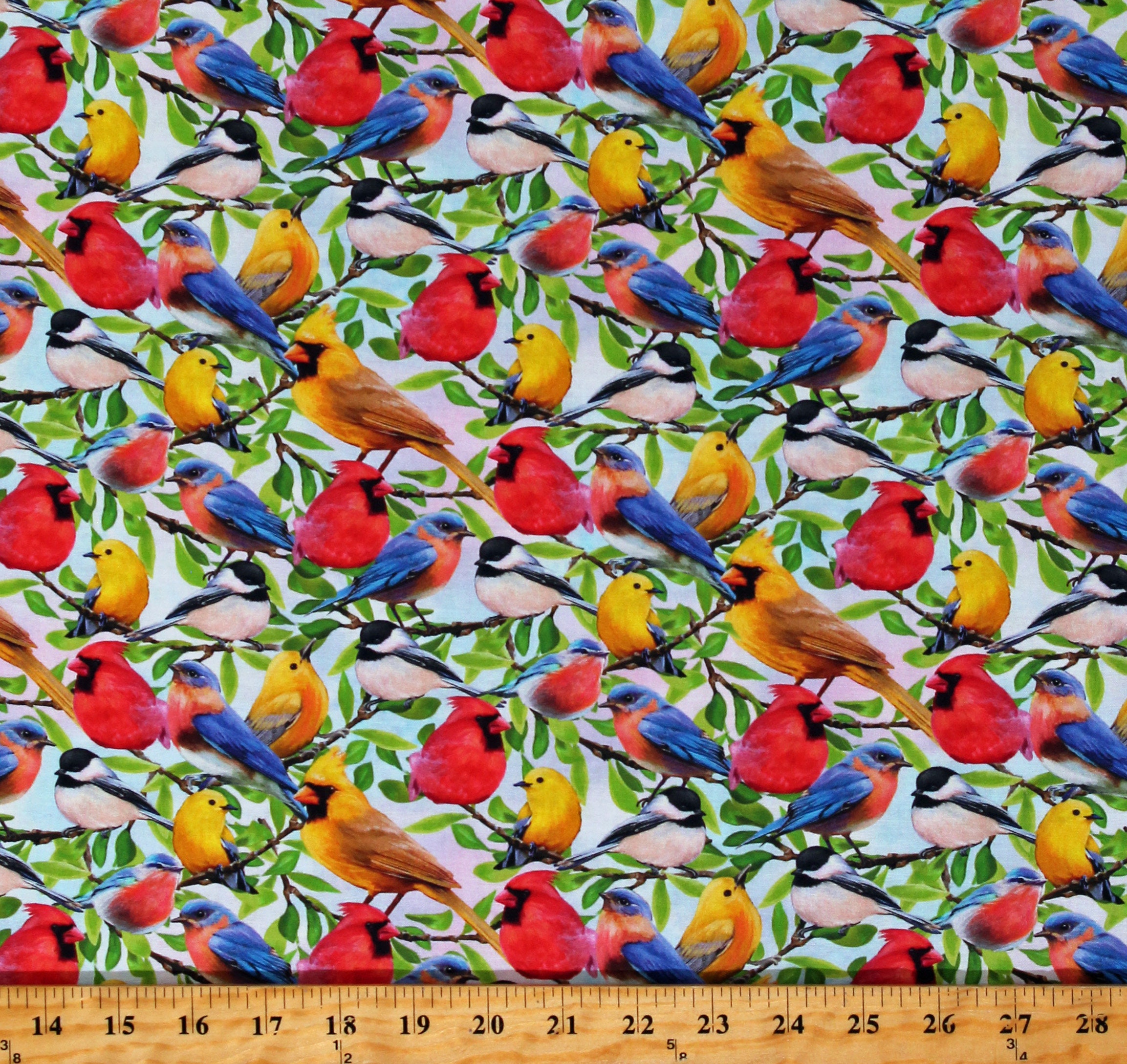 Cotton Birds Songbirds Bluebirds Finches Spring Hydrangea Garden Jenie Lee Cotton Fabric Print by the Yard (5886-11) D695.53