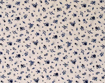 Cotton Blue Flowers on Cream French Quarter Small Floral Cotton Fabric Print by the Yard (MAS10603-E) D143.30