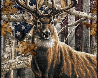 23.5" X 44" Panel Realtree Patriotic Deer Buck American Flag Hunting Freedom Cotton Fabric Panel (10450) D768.73 Licensed Sykel Enterprises