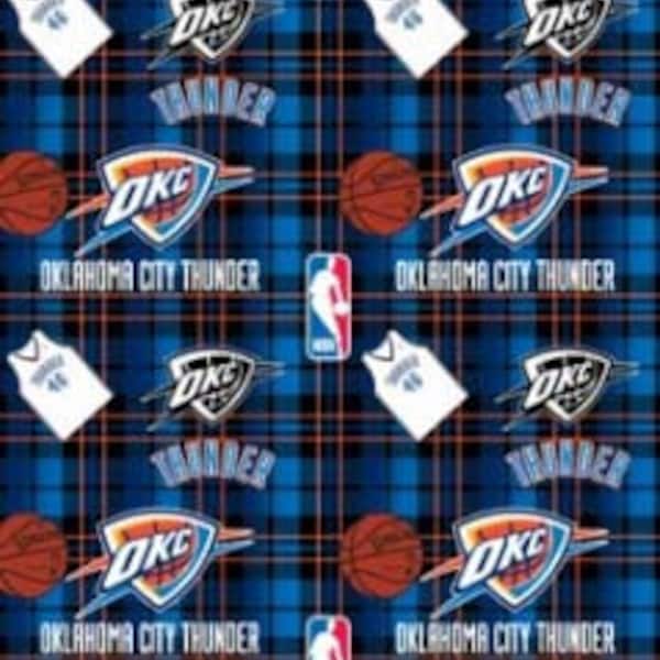 Fleece Oklahoma City Thunder Plaid NBA Basketball Pro Sports Team Fleece Fabric Print by the yard (s82okc00005ac) A609.32