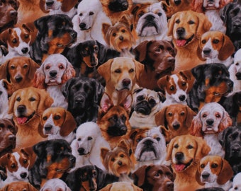 Cotton Dogs Allover Dog Breeds Pugs German Shepherds Golden Retrievers Animals Pets Canine Fabric Print by the Yard (1312BLACK) (D651.09)