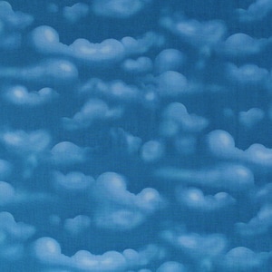 Cotton Billowy Clouds Cloudy Blue Sky Skies Landscape Scenic Nature Cotton Fabric Print by the Yard (K4138)