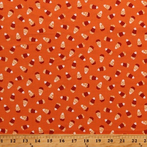 Cotton Candy Corn Halloween Pumpkins Spooky Night Orange Cotton Fabric Print by the Yard (5721-33) D515.30