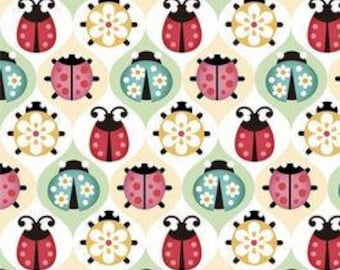 Cotton Ladybug Diamonds Bugs Insects Patterned Flowers David Textiles White Cotton Fabric Print by the Yard (DT-5336-4C) D380.65