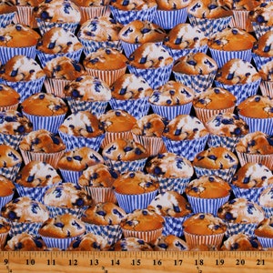 Cotton Blueberry Muffins Stacked Desserts Snacks Food Breakfast Blueberries Blueberry Hill Cotton Fabric Print by the Yard D569.71