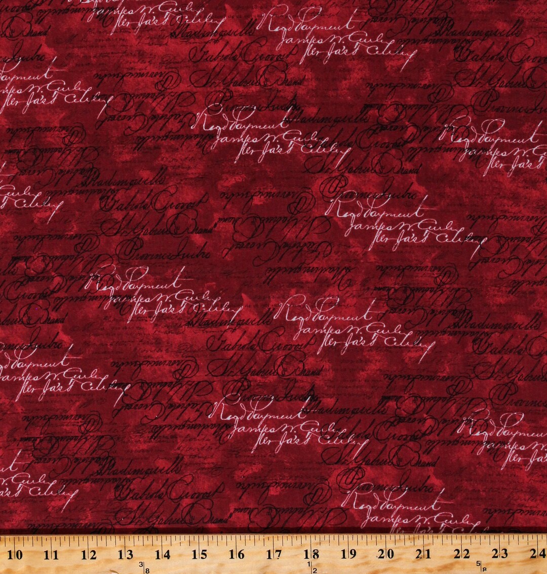 Cotton Cursive Words Text Vintage Handwriting on Red Cotton Etsy