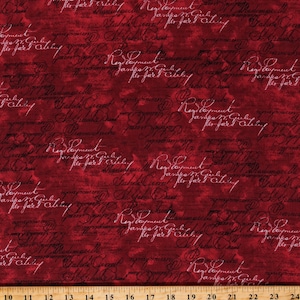 Cotton Cursive Words Text Vintage Handwriting on Red Cotton Fabric Print by the Yard (ERA-C8149-RED) D485.47